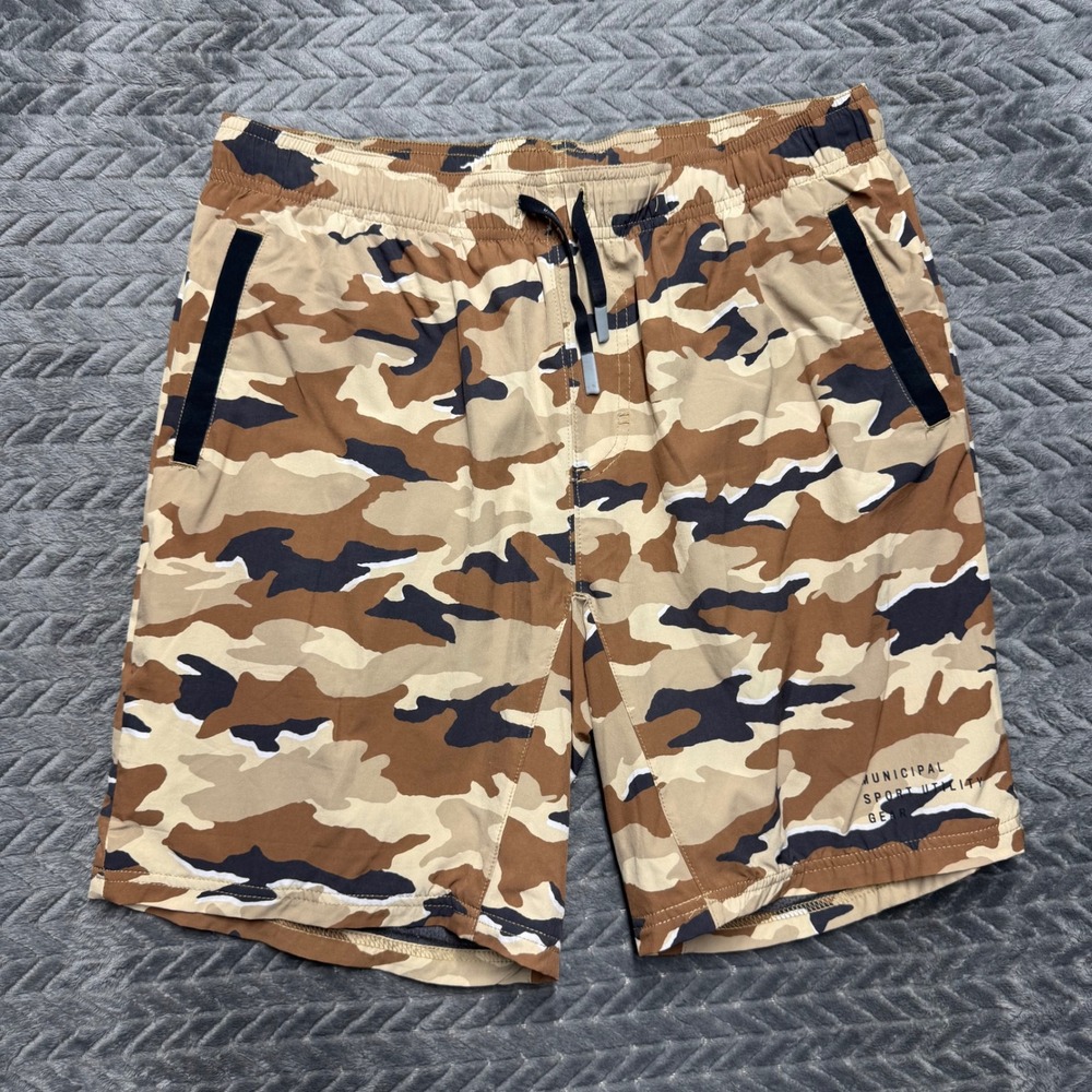 Municipal Sport Utility Gear Shorts Size M Tan Camo Excellent Athletic‎ (2039)